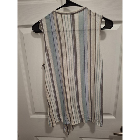 Rachel Zoe Large Gray Blue Striped V-Neck Tie Front Coastal Boho Blouse - Picture 9 of 9